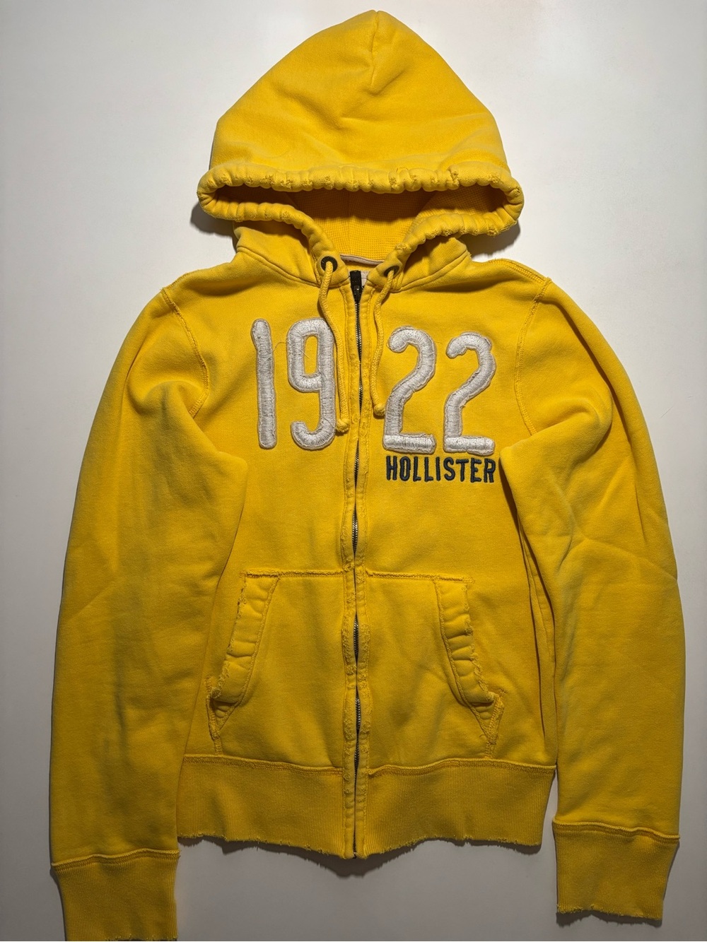 Y2k vintage 1922 embroidered Hollister yellow zip up hoodie distressed